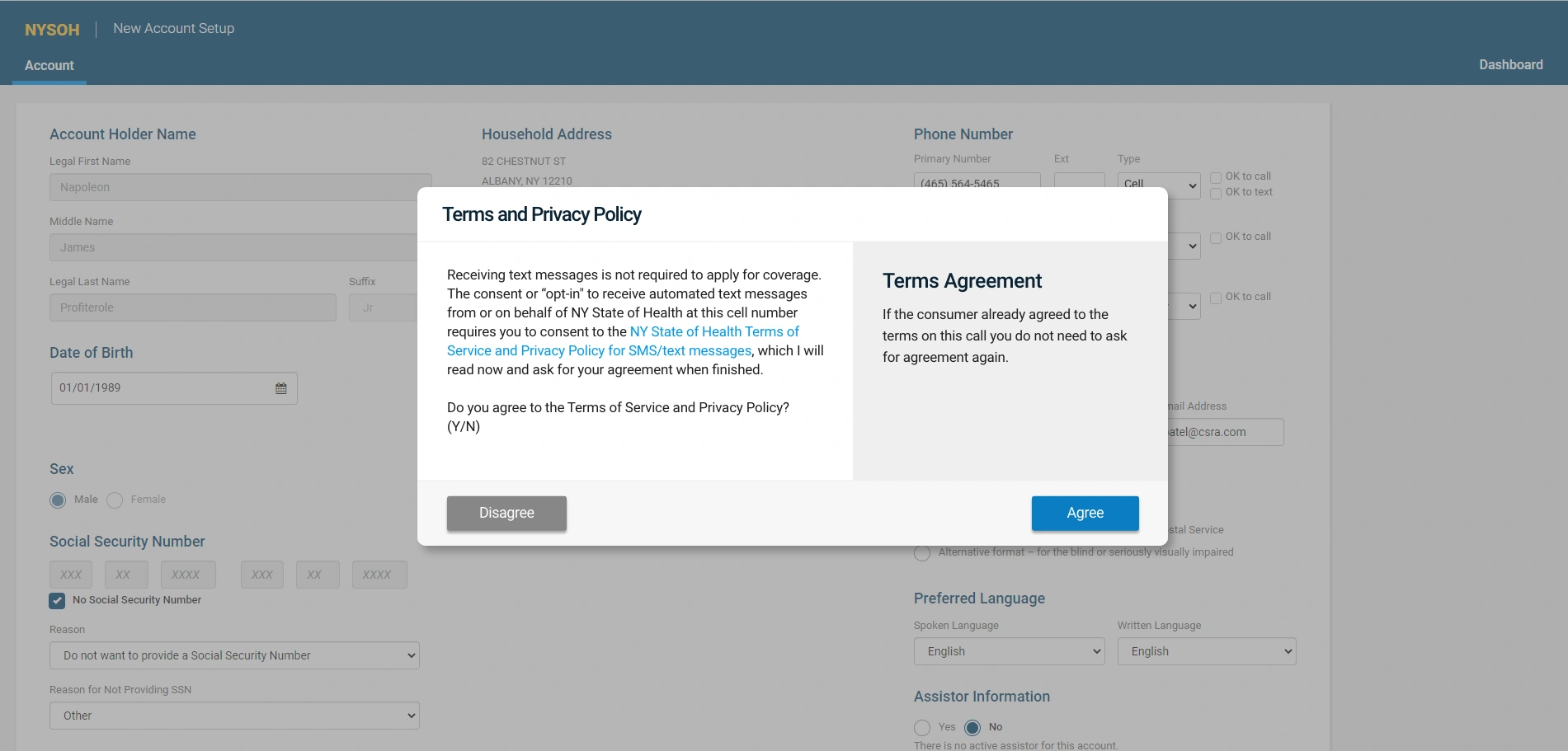 image of the NYSOH admin pages with COVID-specific checks